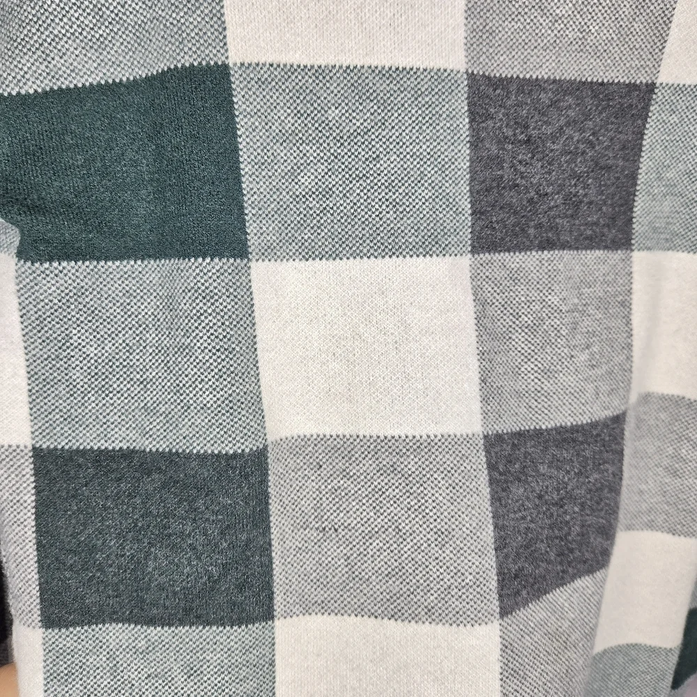 Tahari Mock Turtle Neck Muted Green Black and Gray Checkered Sweater Size XS - Picture 5 of 8